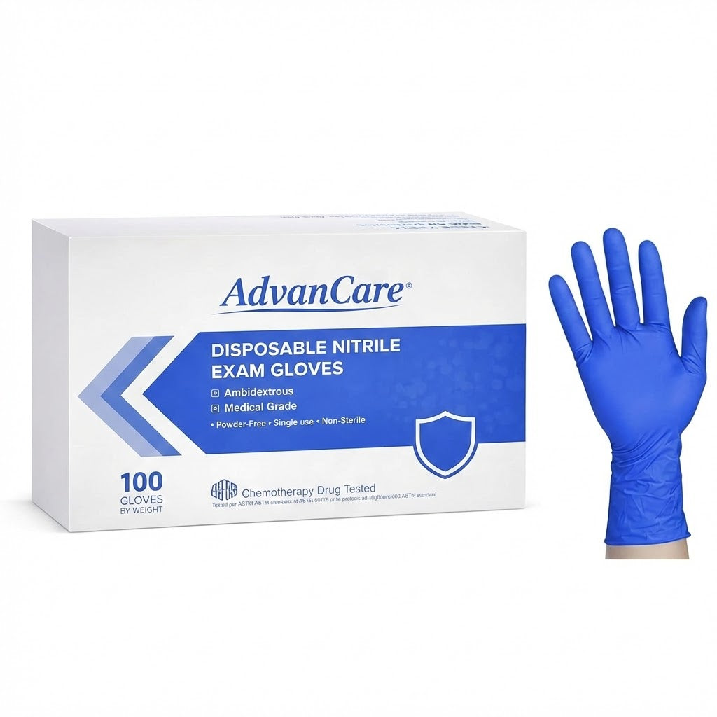 Intco AdvanCare 4 Mil Blue Nitrile Gloves - Powder-Free - Case of 10 Boxes / 1,000 Gloves