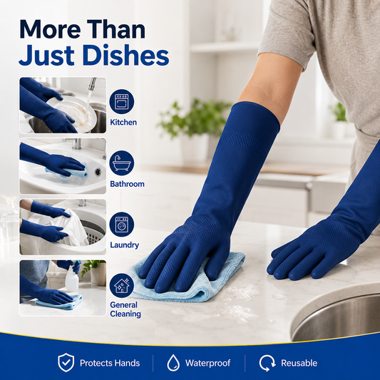 CanSafe Blue Reusable Dishwashing Gloves - 12 Pairs / 24 Gloves Total
