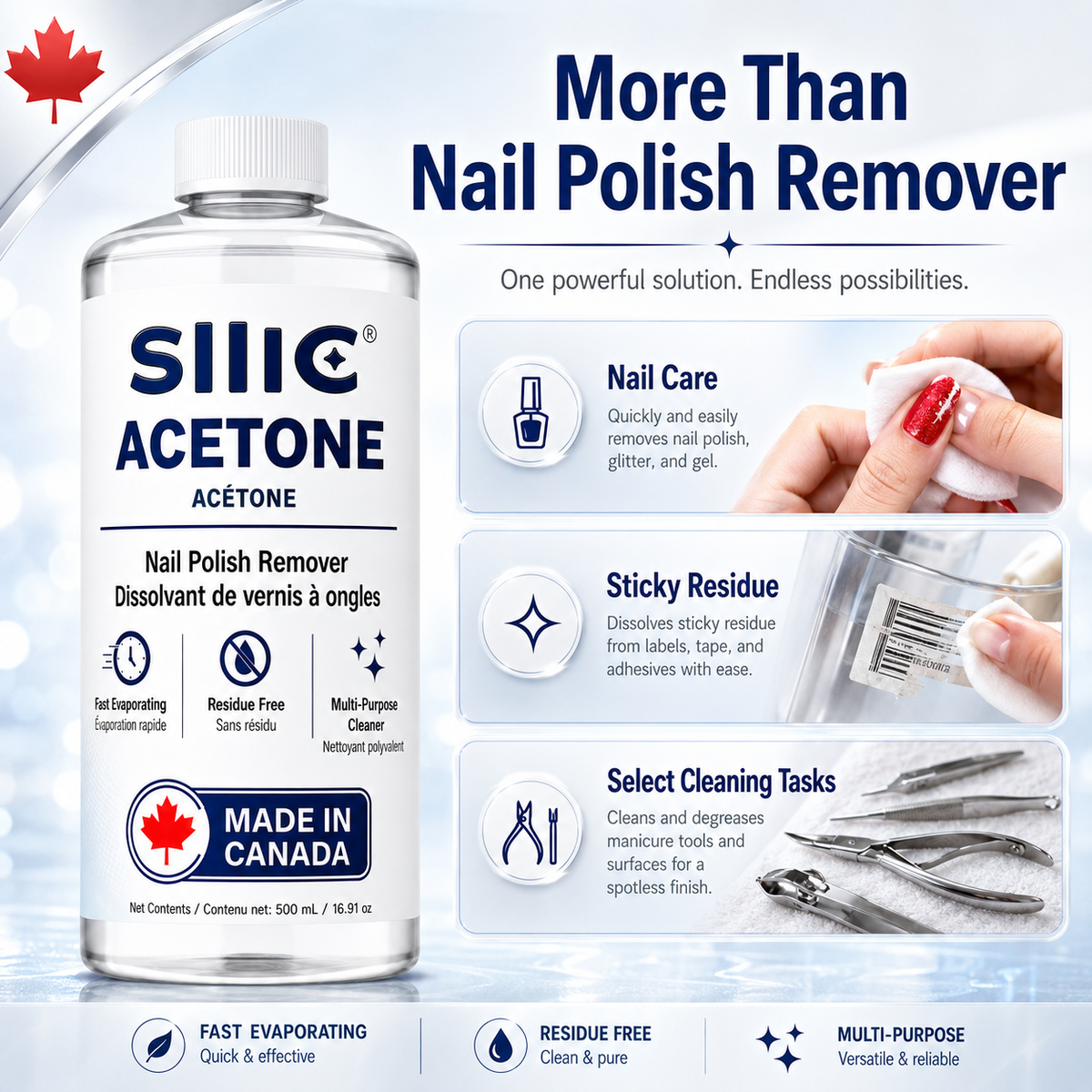 Sllic® Acetone 100% Pure Professional Grade - 500ml / 16.9 fl oz
