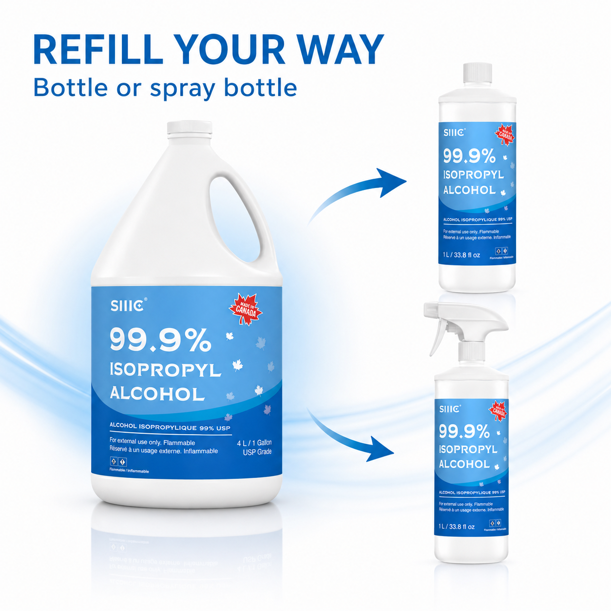 Sllic® Premium 99% USP Grade Isopropyl Alcohol (IPA) Spray Trigger - 1L / 33.8OZ (2/6/12)