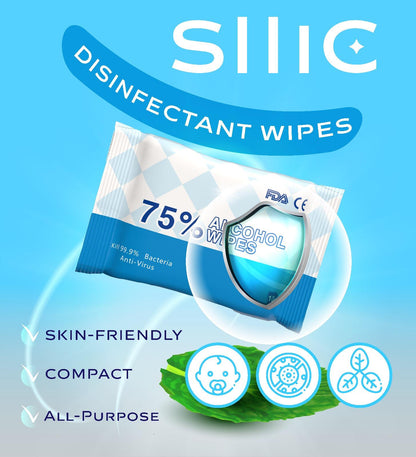 Sllic® 10s - 75% Alcohol Wipes - Packs of 10 Sheets (10/30/100 Packs)