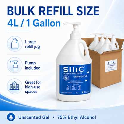 Gel hydroalcoolique pour les mains (4 x 4 litres) fabriqué au Canada - 70 % d'alcool de qualité alimentaire