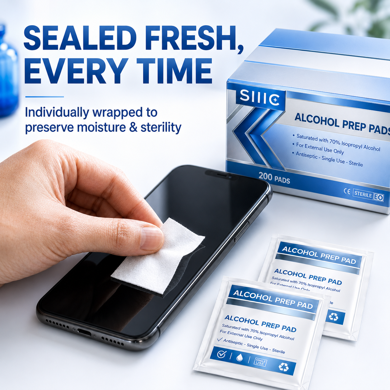 Sllic® Pro Alcohol Prep Pads - 70% Isopropyl Alcohol - Individually Wrapped 2-Ply Pads