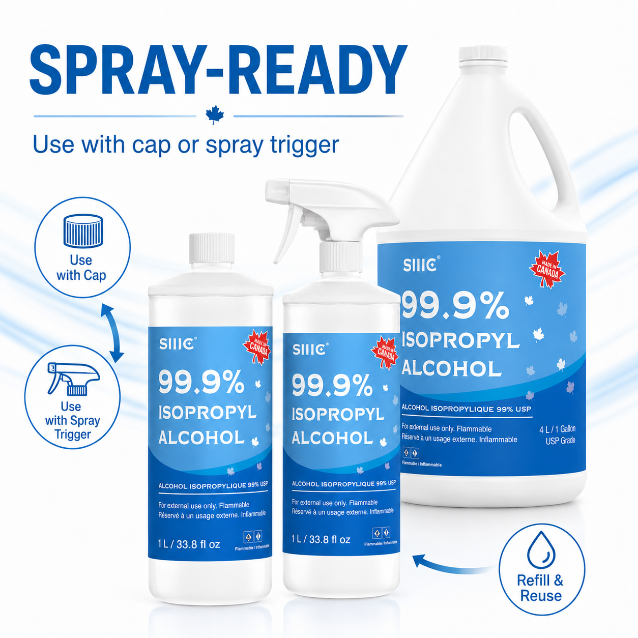 Sllic® Premium 99% USP Grade Isopropyl Alcohol (IPA) Spray Trigger - 1L / 33.8OZ (2/6/12)