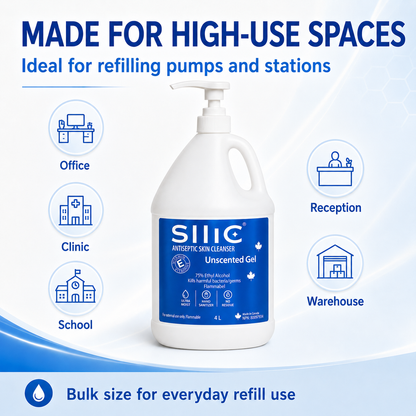 Gel hydroalcoolique pour les mains (4 x 4 litres) fabriqué au Canada - 70 % d'alcool de qualité alimentaire