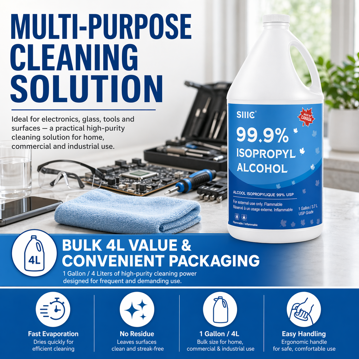Sllic® Premium 99% Isopropy Alcohol (IPA) - 4L / 1 Gallon Jug