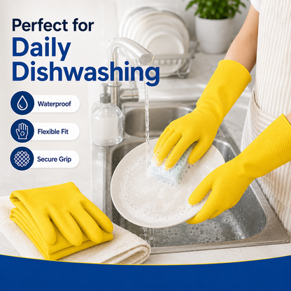 CanSafe Yellow Reusable Dishwashing Gloves - 12 Pairs / 24 Gloves Total
