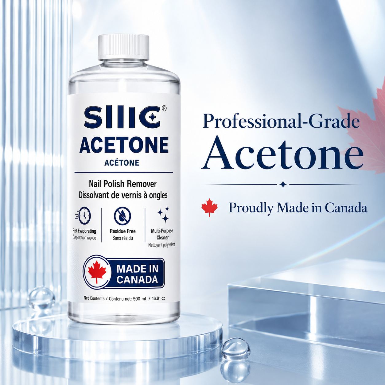 Sllic® Acetone 100% Pure Professional Grade - 500ml / 16.9 fl oz