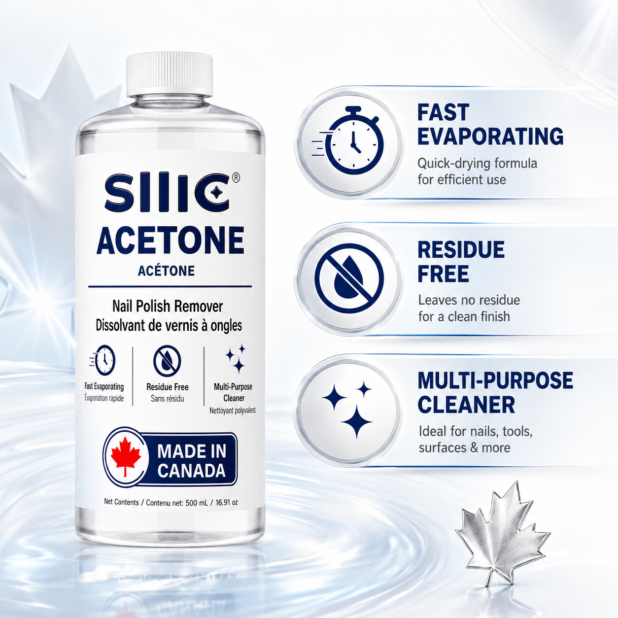 Sllic® Acetone 100% Pure Professional Grade - 500ml / 16.9 fl oz