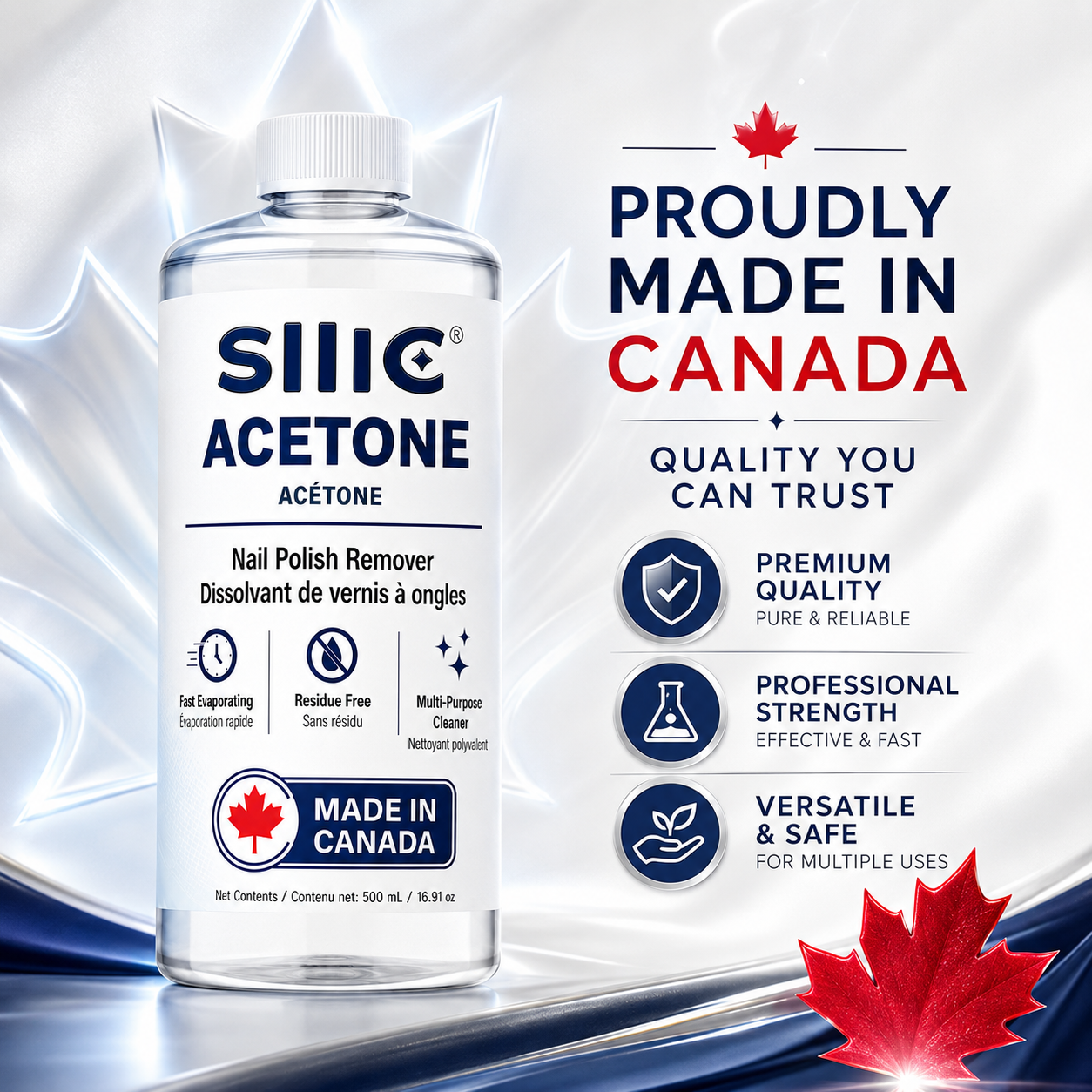 Sllic® Acetone 100% Pure Professional Grade - 500ml / 16.9 fl oz