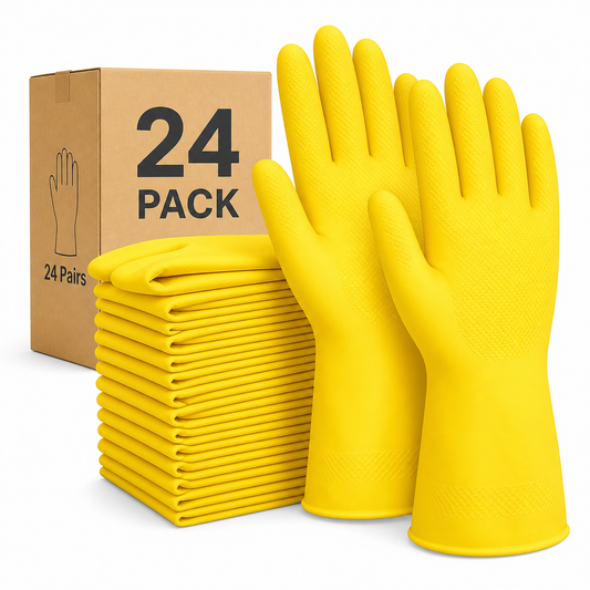 CanSafe Yellow Reusable Dishwashing Gloves - 12 Pairs / 24 Gloves Total